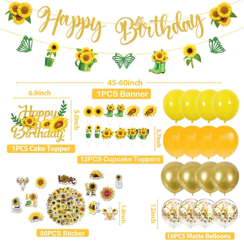 JCOOS Sunflower Party Decorations - Sunflower Birthday Party Decorations Include Balloons Banner Cake Toppers Stickers Sunflower Birthday Decorations for Women and Girls - Image 3